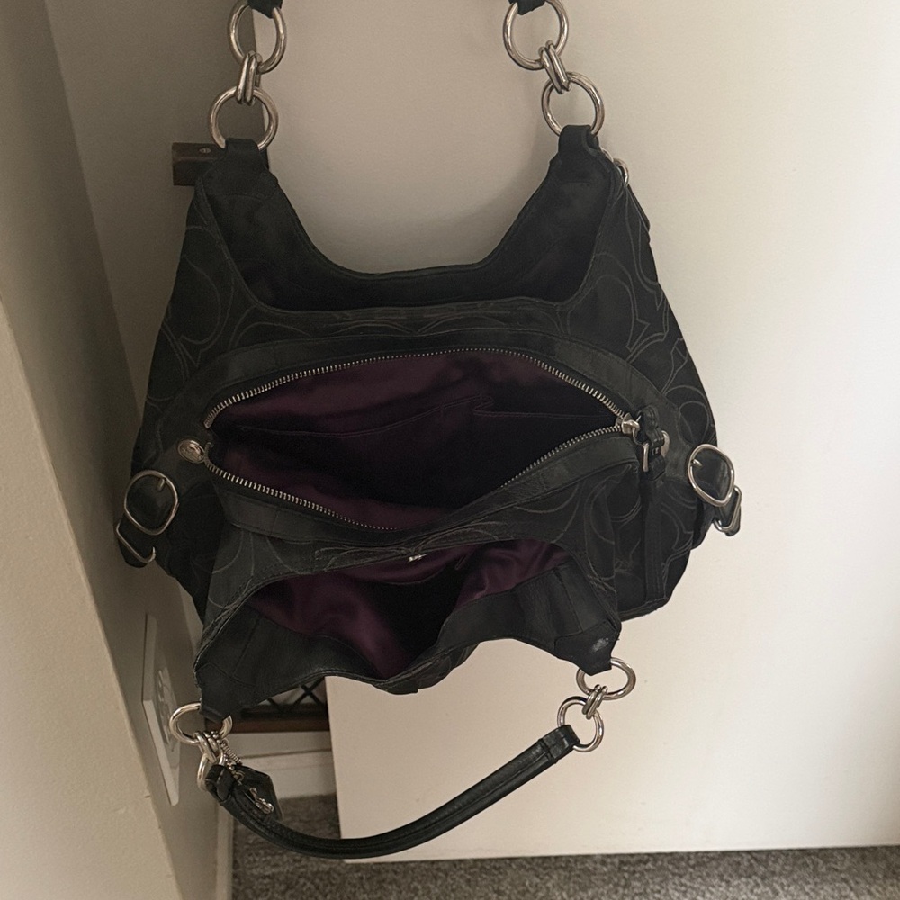 Coach Black Signature Shoulder Bag with Silver Charm - Picture 4 of 5